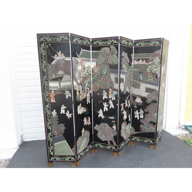 Asian Oriental Tall Six Panel Hand Painted Privacy Screen Room Divider 6439 For Sale - Image 18 of 18
