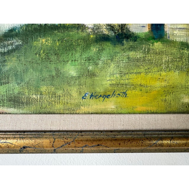 Wood 1948 Vintage Countryside Landscape Oil on Canvas Painting by Edward Hergelroth For Sale - Image 7 of 11