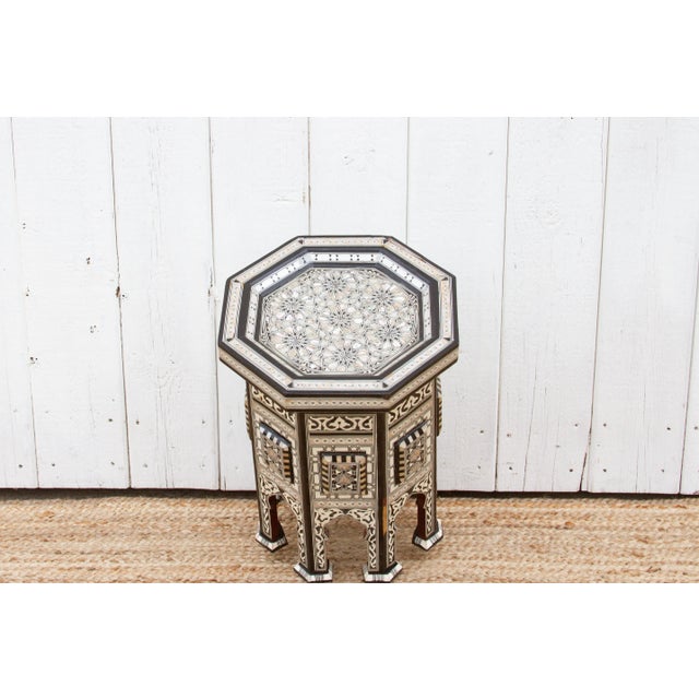 Shell Vintage Black & White Marquetry Side Table For Sale - Image 7 of 10