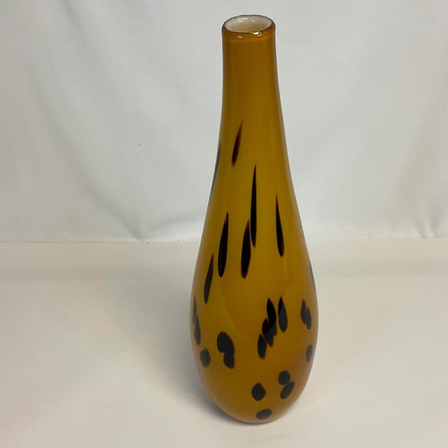 Amber Vintage Murano Italian Tiger Spot Boho Chic Handblown Amber Opaque Glass Vase For Sale - Image 8 of 12
