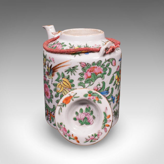 1920s Small Antique Decorative Teapot, Oriental, Ceramic Chá Pot, Wicker Case For Sale - Image 4 of 12