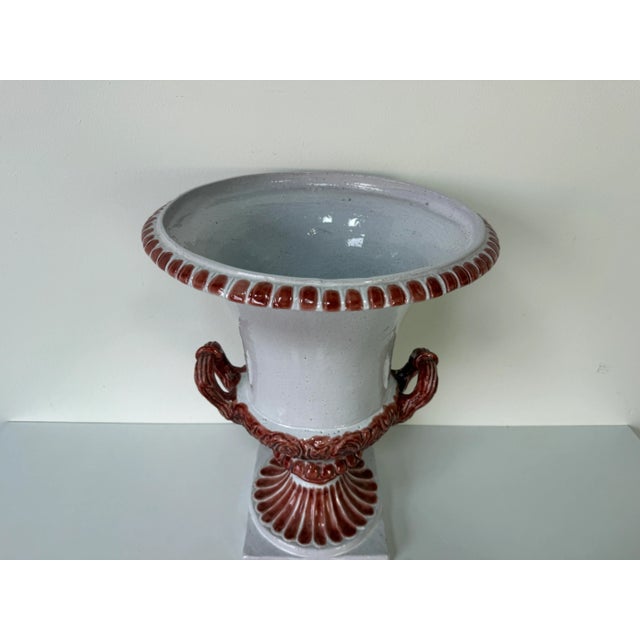 Hollywood Regency Italian Hollywood Regency Neoclassical-Style Terracotta Glaze Urn Planter For Sale - Image 3 of 12