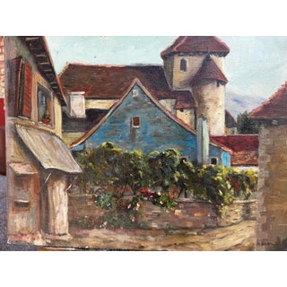 Vintage 1970's Oil Painting French Village For Sale