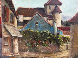Vintage 1970's Oil Painting French Village