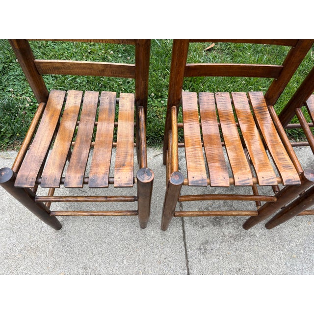 Brown Early 1900s Ladderback and Slat Seat Dining Chairs, Set of 4 For Sale - Image 8 of 13