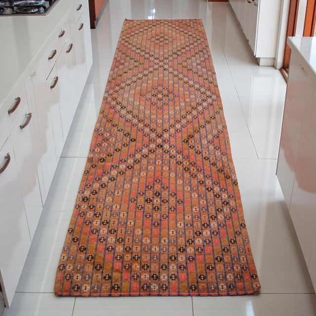 Rustic Vintage Turkish Runner Rug Handmade Wool Kilim Rug Hallway Decor Kitchen Decor - 3′7″ × 11′10″ For Sale - Image 3 of 13
