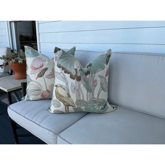 Coastal Gp and J Baker Nympheus in Shell and Jade Pair 22” Down Pillows For Sale - Image 3 of 4