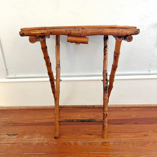 Mid 20th Century Mid 20th Century Vintage Tortoise Shell Burnt Bamboo Rattan Folding Tray Table For Sale - Image 5 of 10