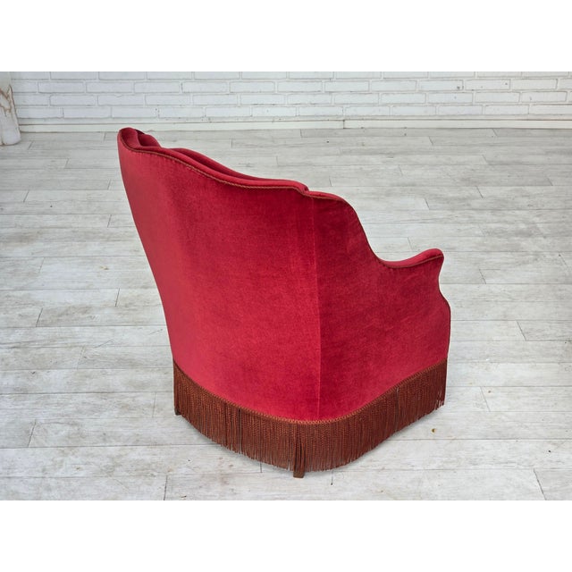 Danish Highback Armchair in Velour with Ash Legs, 1970s For Sale - Image 17 of 18