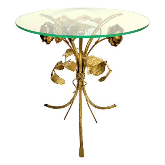 Vintage Hollywood Regency Metal Rose Side Table by Hans Kogl, 1970s For Sale