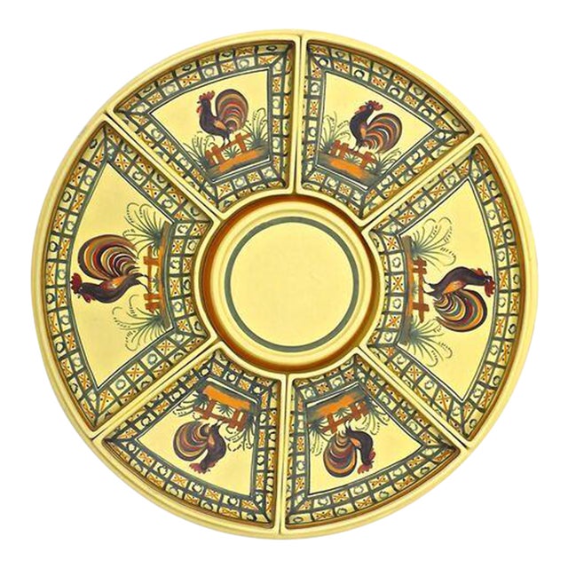 Large Antique Quimper Rooster Platter For Sale
