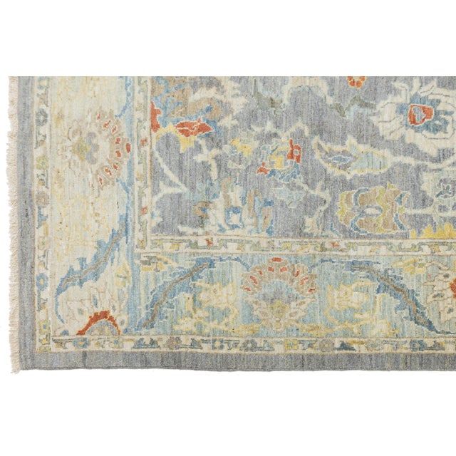 Textile 10 X 14 Hand-Knotted Modern Sultanabad Wool Area Rug – Muted Slate & Gold For Sale - Image 7 of 11
