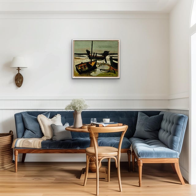 Andre Minaux, Stranded Boats, 1963, Oil Painting on Canvas, Framed For Sale - Image 13 of 18