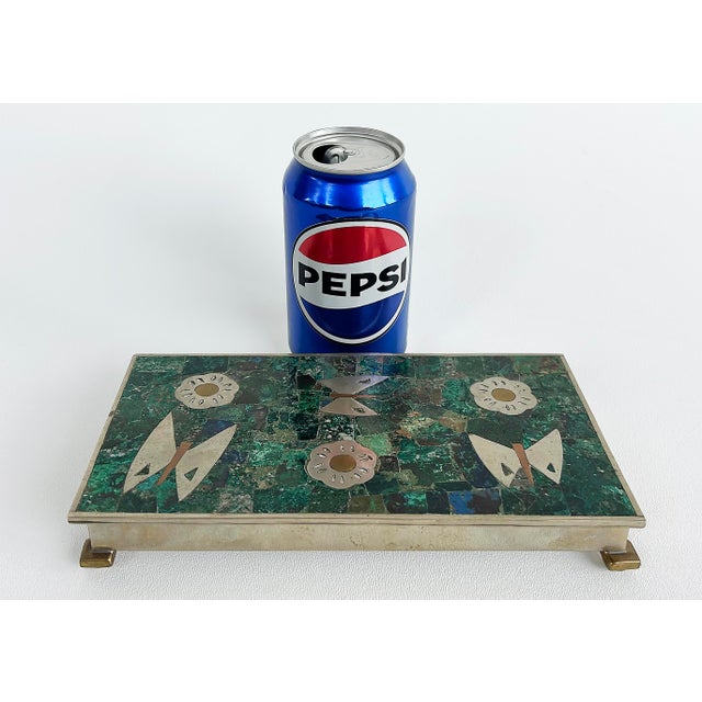 Mid-Century Modern 1950s Mexican Mid-Century Mixed Metals, Stone "Butterfly" Lined Box For Sale - Image 3 of 10