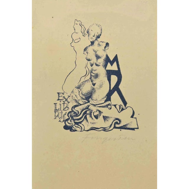 Michel Fingesten, Ex Libris M.R., Woodcut, 1930s For Sale