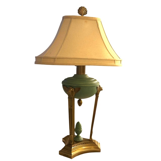 Vintage Chapman French Empire style table lamp with ancient Roman and Greek design elements. Lamp features winged lions,...