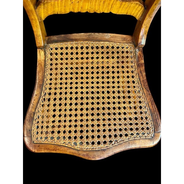 Late 19th Century Antique Bird's Eye & Tiger Maple Chair W Cane Seat-Federal Style-Curly-Farmhouse For Sale - Image 9 of 11