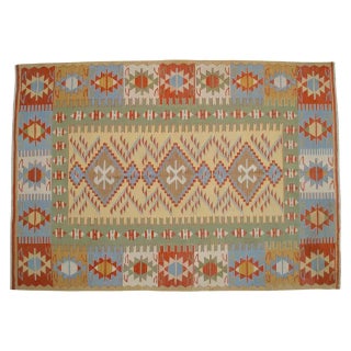 Hand Woven Super Fine Turkish Oushak Kilim Ultra Quality Flat Weave Wool Rug - 3′9″ × 5′4″ For Sale
