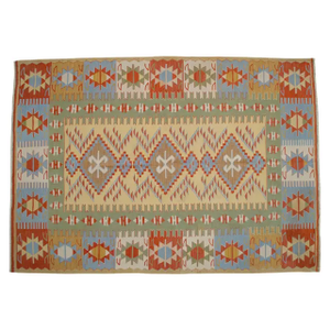 Hand Woven Super Fine Turkish Oushak Kilim Ultra Quality Flat Weave Wool Rug - 3′9″ × 5′4″