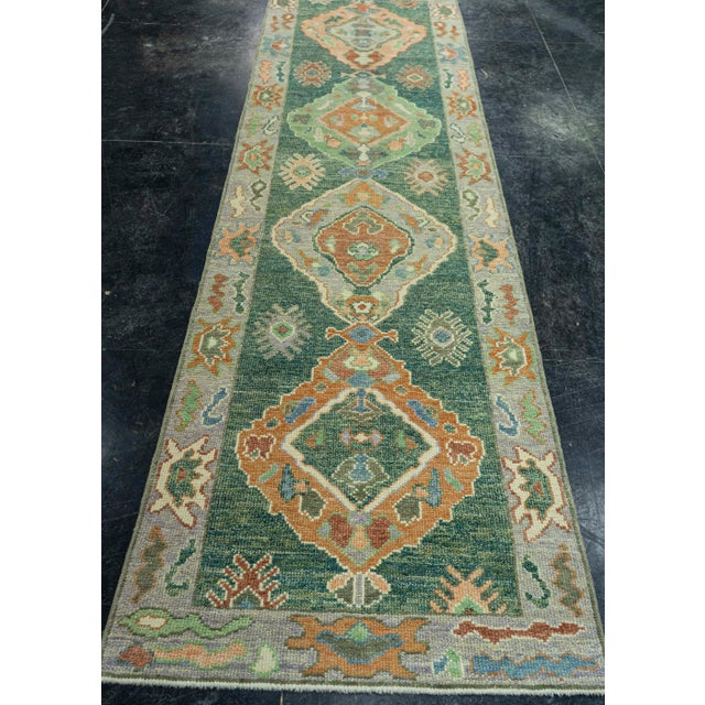 Green Turkish Oushak Rug 2'9" x 10' #19067 For Sale - Image 8 of 8