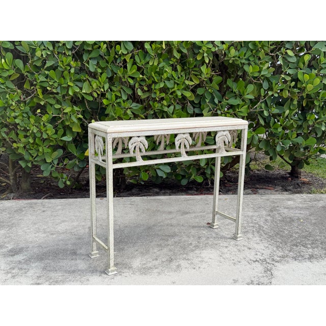 Vintage 36” Palm Beach Console Table With Sculptural Palm Tree Motif For Sale In Naples, FL - Image 6 of 12
