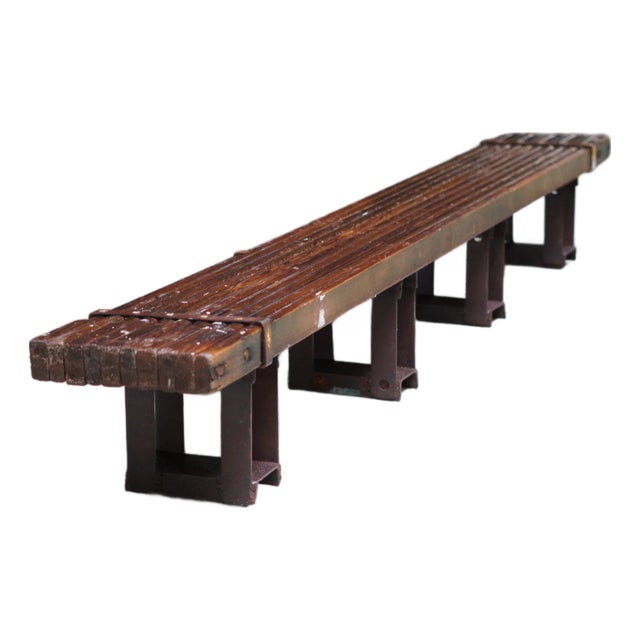 Long Low Hand Crafted Wooden Bench Coffee Table For Sale