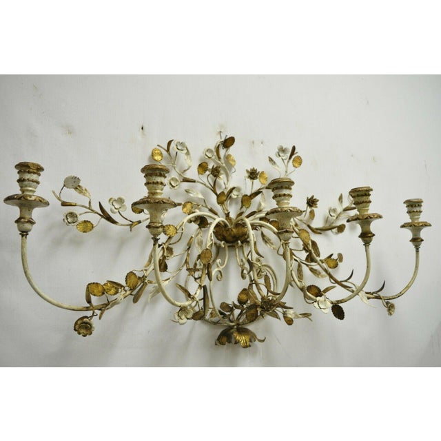 Vintage Italian Hollywood Regency Gold Gilt Iron Tole Metal 5 Arm