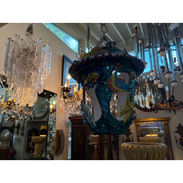 1950s Italian Glazed Terracotta Lantern For Sale - Image 9 of 10