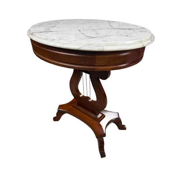 Vintage Neoclassical Lyre-Base Marble-Top Accent Table For Sale - Image 9 of 11