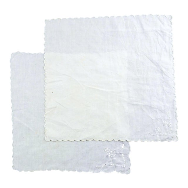 Vintage Hand Embroidered Whitework Hankies - a Pair For Sale