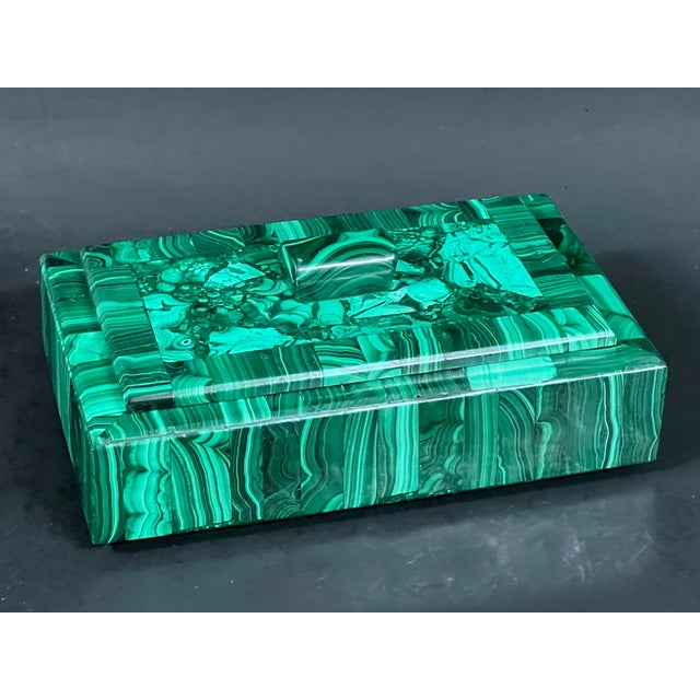 Late 20th Century Carved Malachite Stone Jewelry Box For Sale In New York - Image 6 of 11