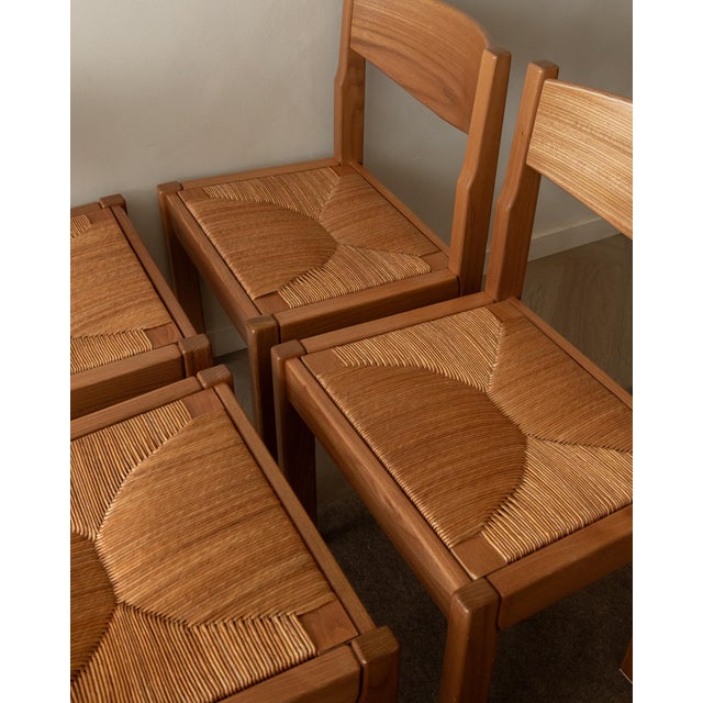 Mid-Century Elm and Rush Dining Chairs by Maison Regain, 1970s, Set of 4 For Sale - Image 13 of 17