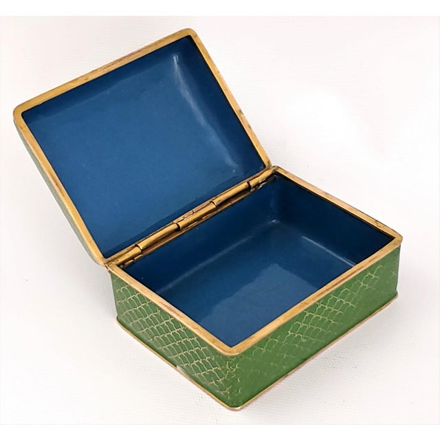 Green Vintage Chinese Cloisonné Trinket Jewelry Box For Sale - Image 8 of 11