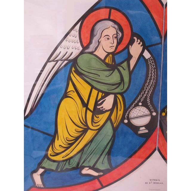 Religious Framed Colorful Stained Glass of Le Mans Cathedral France Lithograph Print For Sale - Image 3 of 8