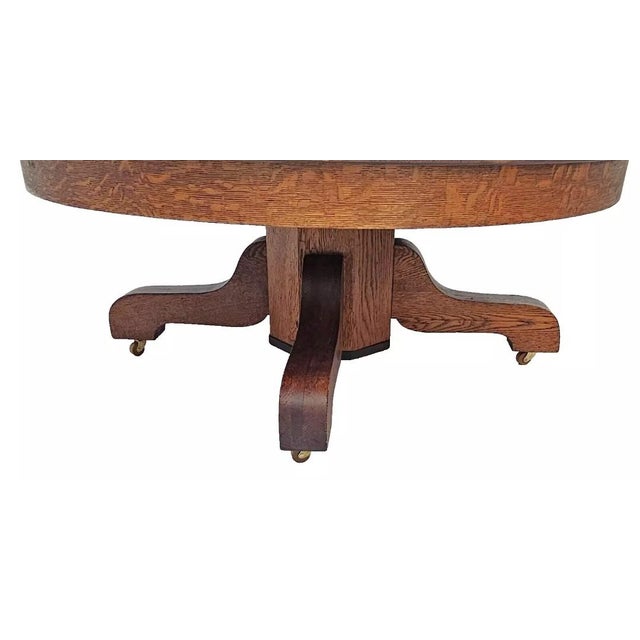 Antique 1910s Mission Quarter Sawn Tiger Oak Round Coffee Table, Arts & Crafts For Sale In Los Angeles - Image 6 of 12