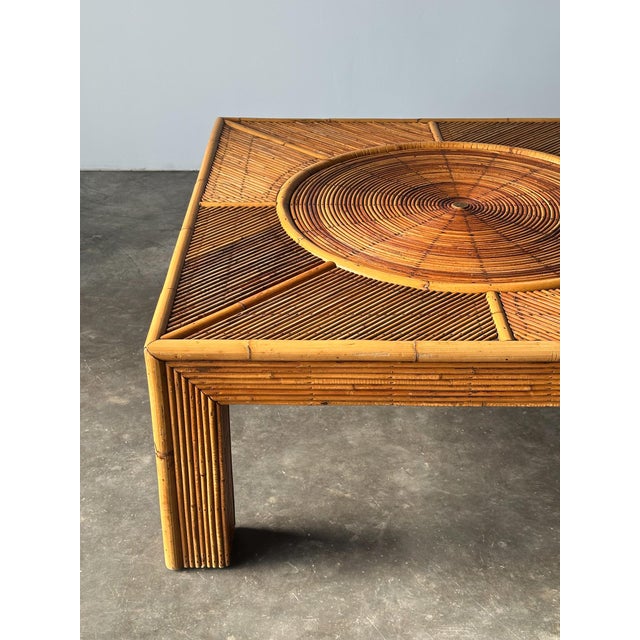 Vivai del Sud Sunburst Rattan Coffee Table, Attributed to Vivai Del Sud, Italy, 1970s For Sale - Image 4 of 17