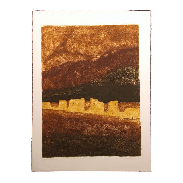 1980s Martha Slaymaker "Anasazi Cliff Dwelling Ii" Signed Numbered Collagraph Western For Sale
