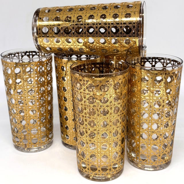 Metal 1960s Mid-Century Modern Culver Cannella 22k Gold Highball Glasses - 7pcs For Sale - Image 7 of 9