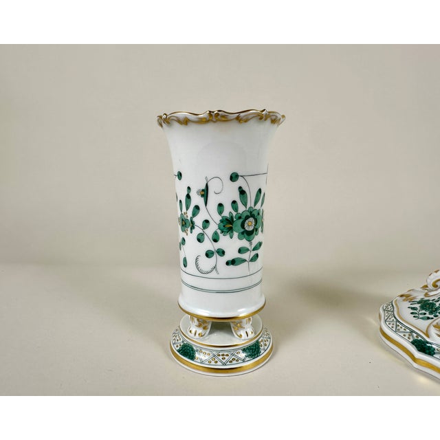 Vintage Porcelain Set Gilded Vase and Candlestick from Meissen, Germany, 1950, Set of 2 For Sale - Image 4 of 9