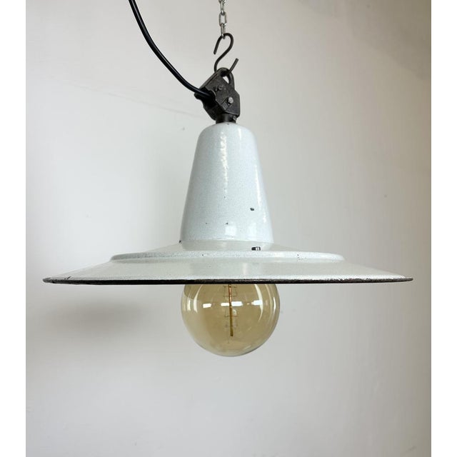 Industrial White Enamel Factory Pendant Lamp, 1960s For Sale - Image 9 of 18
