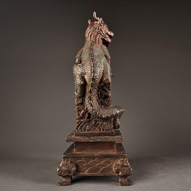 Traditional Late 19th Century Gilt Bronze Qilin Incense Burner, Mythical Beast Censer, 1.8kg For Sale - Image 3 of 10