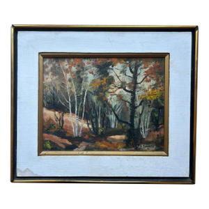 1971 Mid Century Landscape Forest Oil Painting, Framed