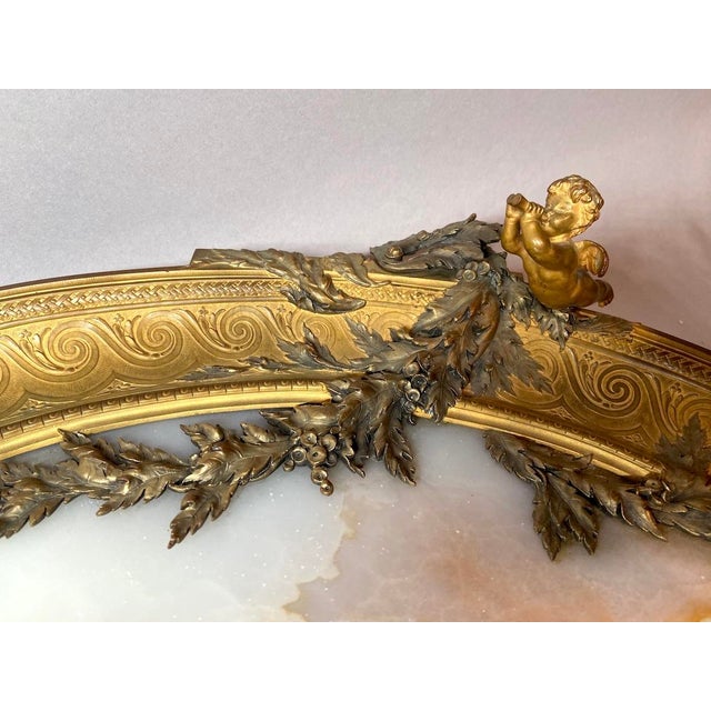 19th Century Antique French Bronze Tray with Alabaster Centerpiece Discover the refined artistry of 19th-century French...