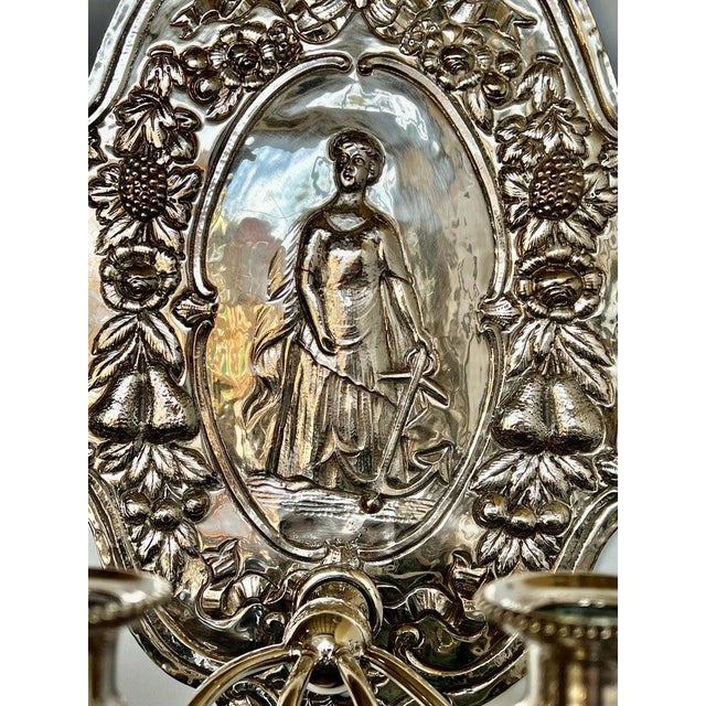 Traditional Pair of AntiqueSilvered Figural Wall Sconces, Europe, 19th Century For Sale - Image 3 of 14