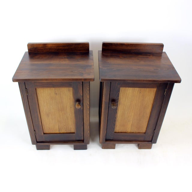 Tall Vintage Bedside Tables in Wood, Czechoslovakia, 1930s, Set of 2 For Sale - Image 6 of 16