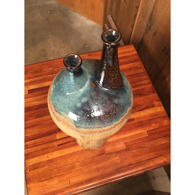 Tan Vintage Double Stemmed Weed Pot For Sale - Image 8 of 10