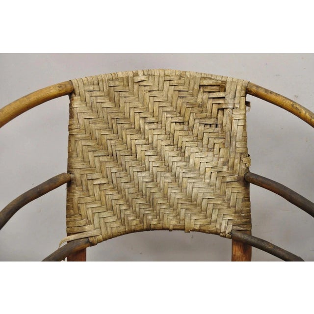 Wood Mid 20th Century Adirondack Old Hickory Style Tree Branch Wood Frame Rattan Lounge Chairs a Pair For Sale - Image 7 of 12