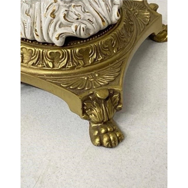 White Vintage Italian Capodimonte Lamp Base - Rococo Porcelain With Swans & Roses For Sale - Image 8 of 12