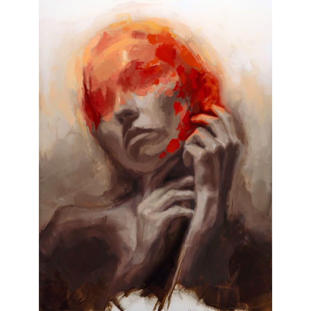 Awaken by Josh Sorrell | Oil on Panel Portrait of a Woman with Abstract Colors For Sale