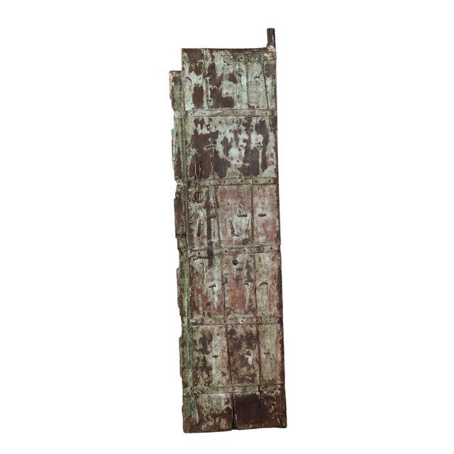Antique Indian Painted Teakwood Gujarati Door For Sale In Santa Fe - Image 6 of 9